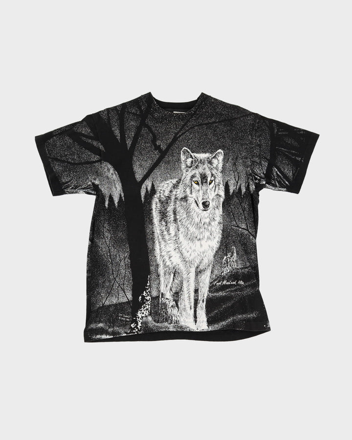 Early 90s All Over Print Wolf Artwork Single Stitch Graphic T-Shirt - M