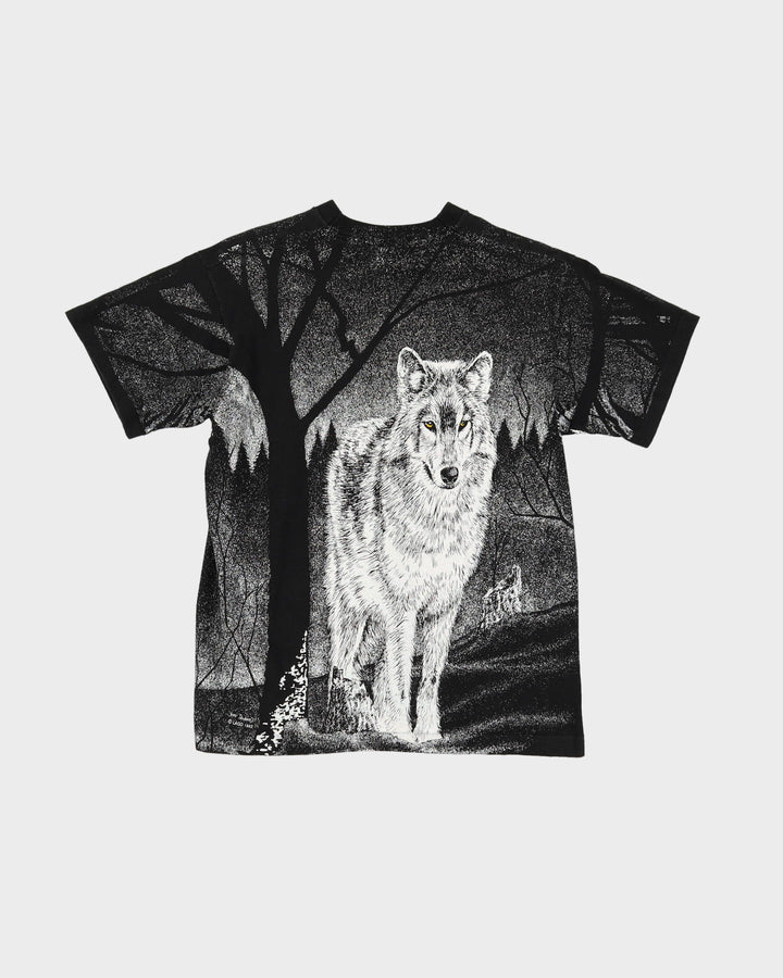 Early 90s All Over Print Wolf Artwork Single Stitch Graphic T-Shirt - M