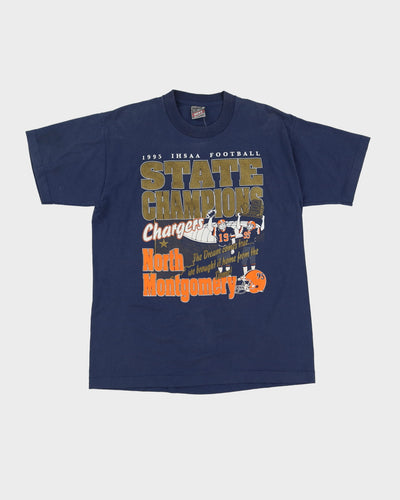Vintage 1995 IHSAA Football State Champions Dark Blue Single Stitch Screen Stars T-Shirt - L