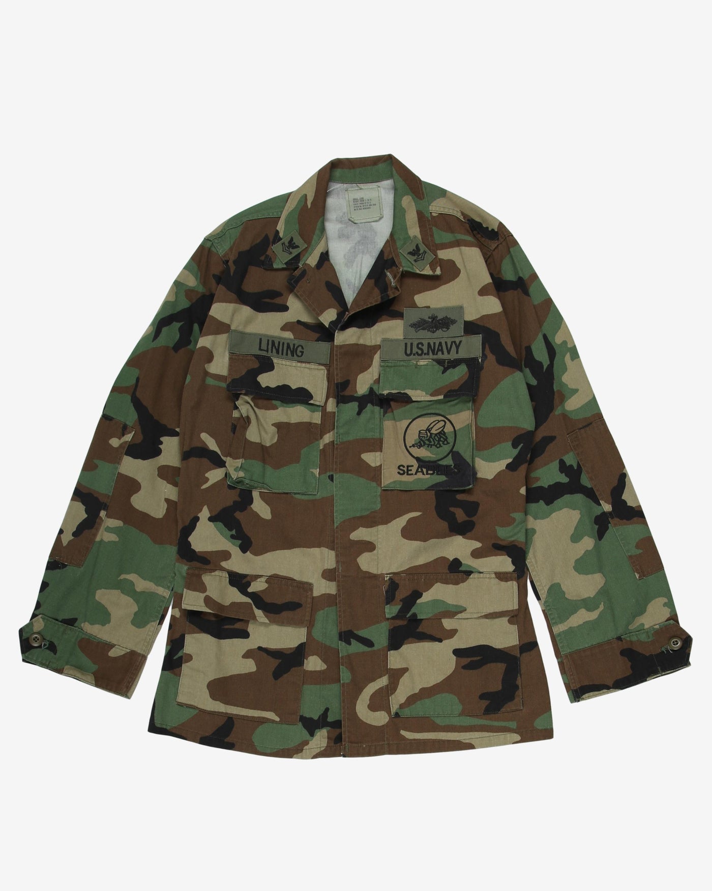 1999 Vintage US Navy Seabees Patched M81 Woodland Camouflage BDU Coat - Medium