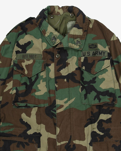 1996 Vintage US Army PSYOPS Patched M81 Woodland Camouflage M65 Field Jacket - Medium / Long