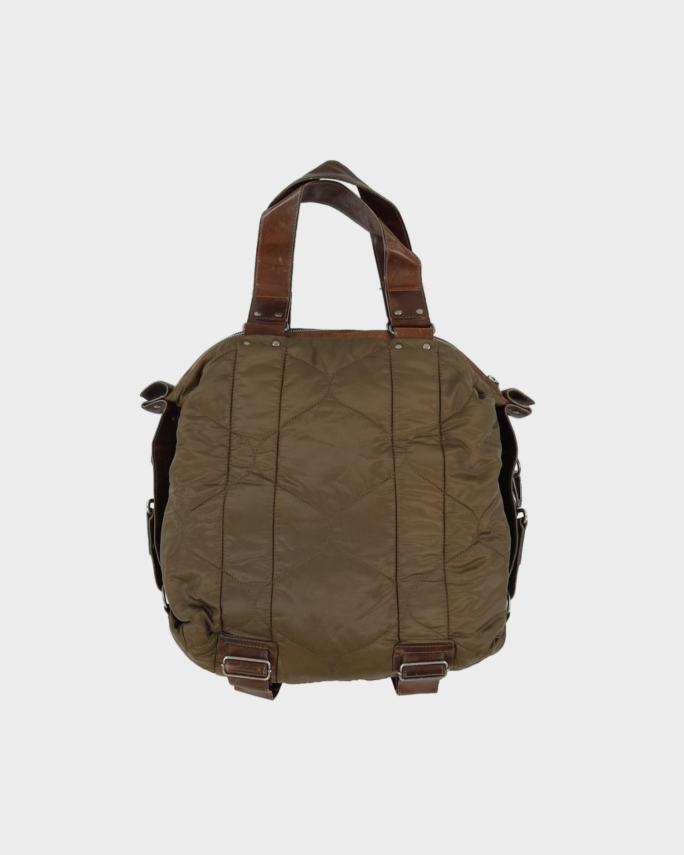 Dries Van Noten Green Quilted With Brown Leather Tote Bag - One Size