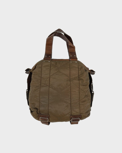 Dries Van Noten Green Quilted With Brown Leather Tote Bag - One Size