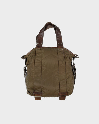 Dries Van Noten Green Quilted With Brown Leather Tote Bag - One Size