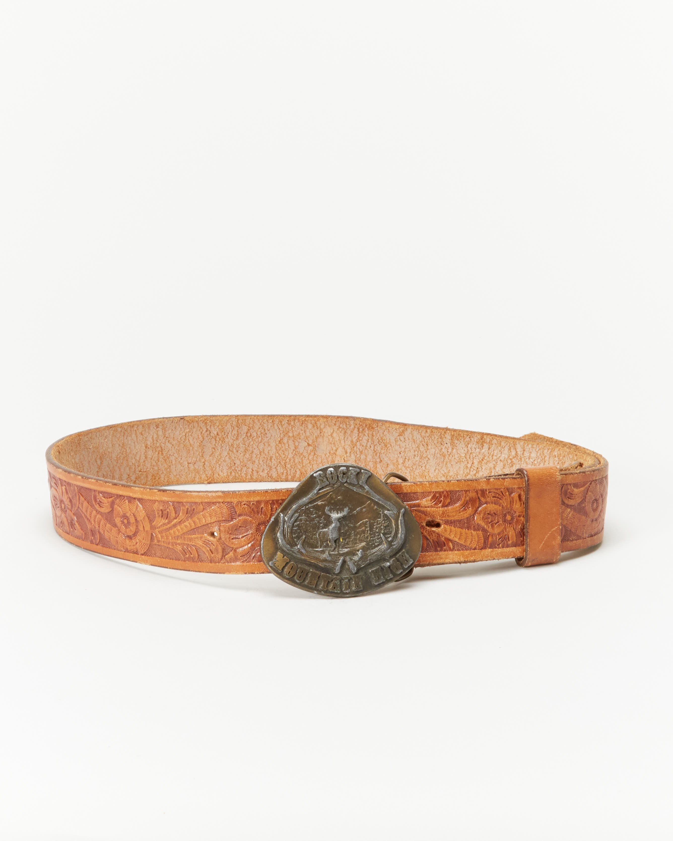 1970s Tooled Leather Rocky Mountain Buckle Belt - W24 W29