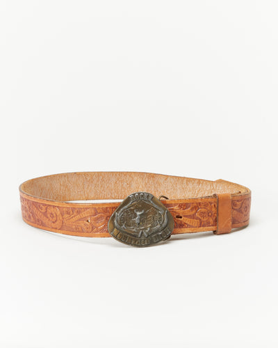 1970s Tooled Leather Rocky Mountain Buckle Belt - W24 W29