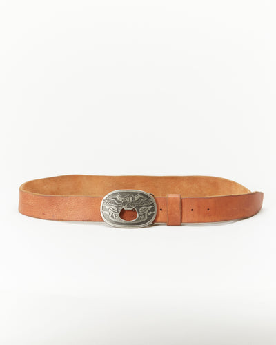 Brown Leather With Silver Tone Buckle Belt - W46 W42