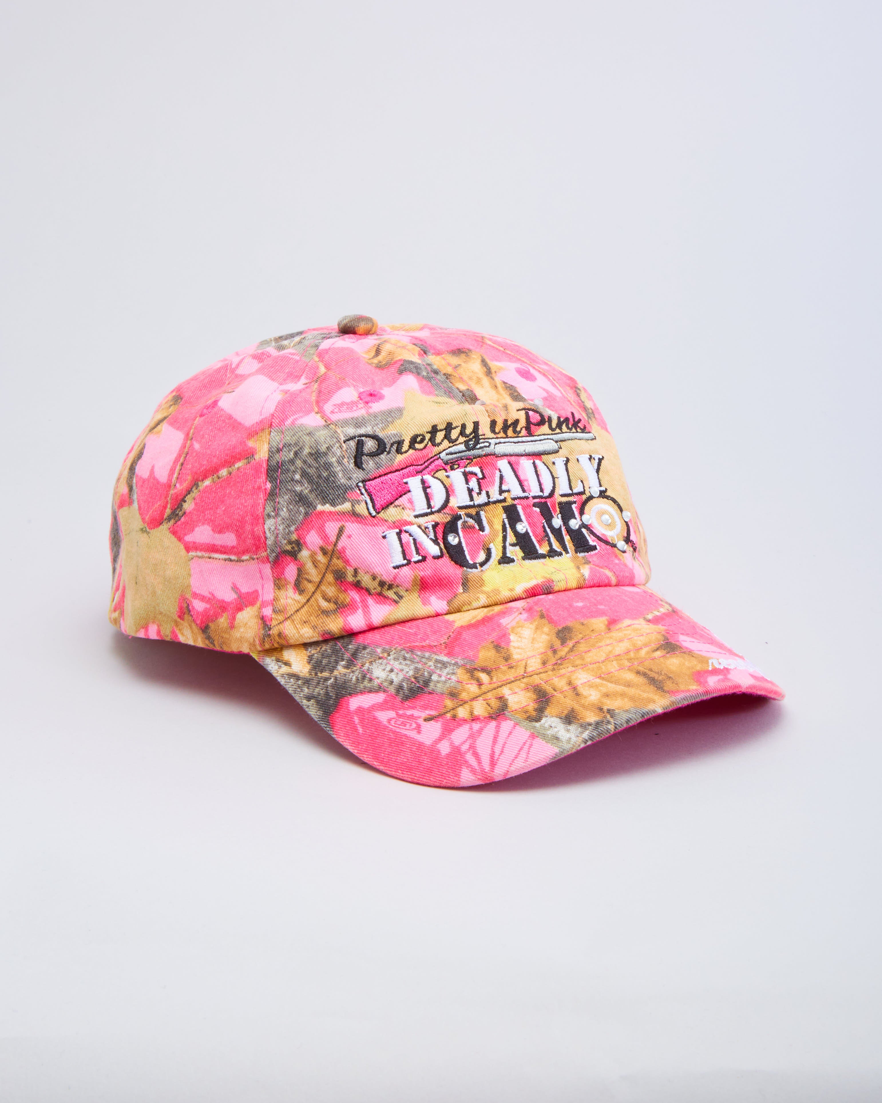 Pretty In Pink Deadly In Camo Slogan Pink Camouflage Baseball Cap / Hat