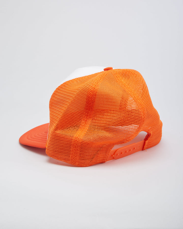 Vintage 80s I'm A Pedal Stompin Road Eatin' Trucker Slogan Orange / White Snapback Trucker Hat