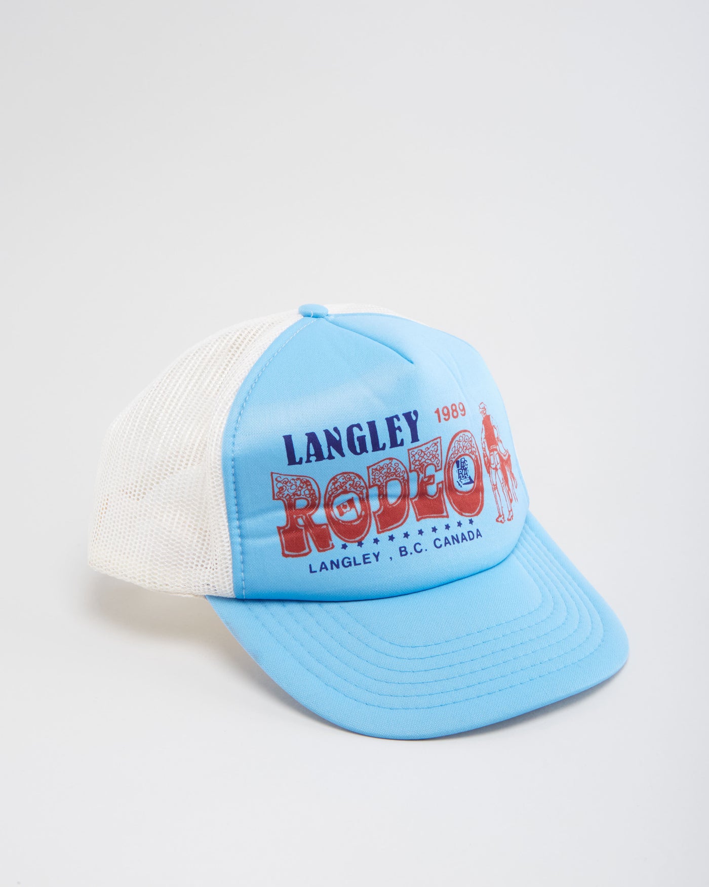 Vintage 1989 Langley Rodeo Canada Blue / White Trucker Hat
