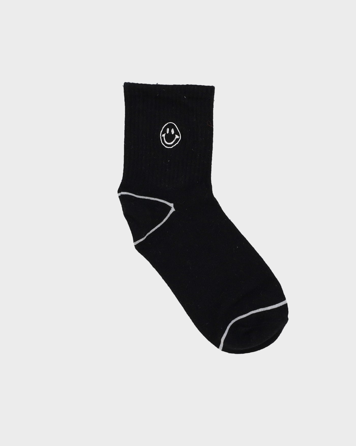 Smiley Embroidered Black Socks