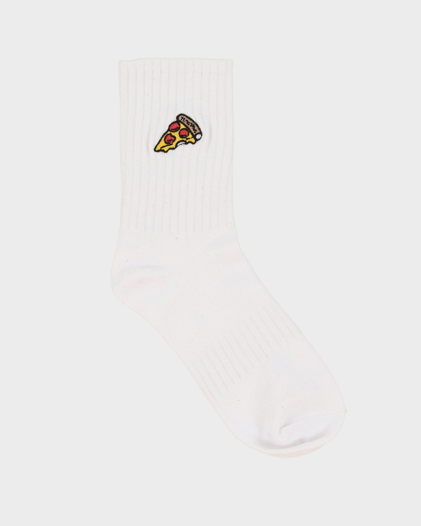 Pizza Embroidered White Socks