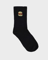 Burger Embroidered Black Socks