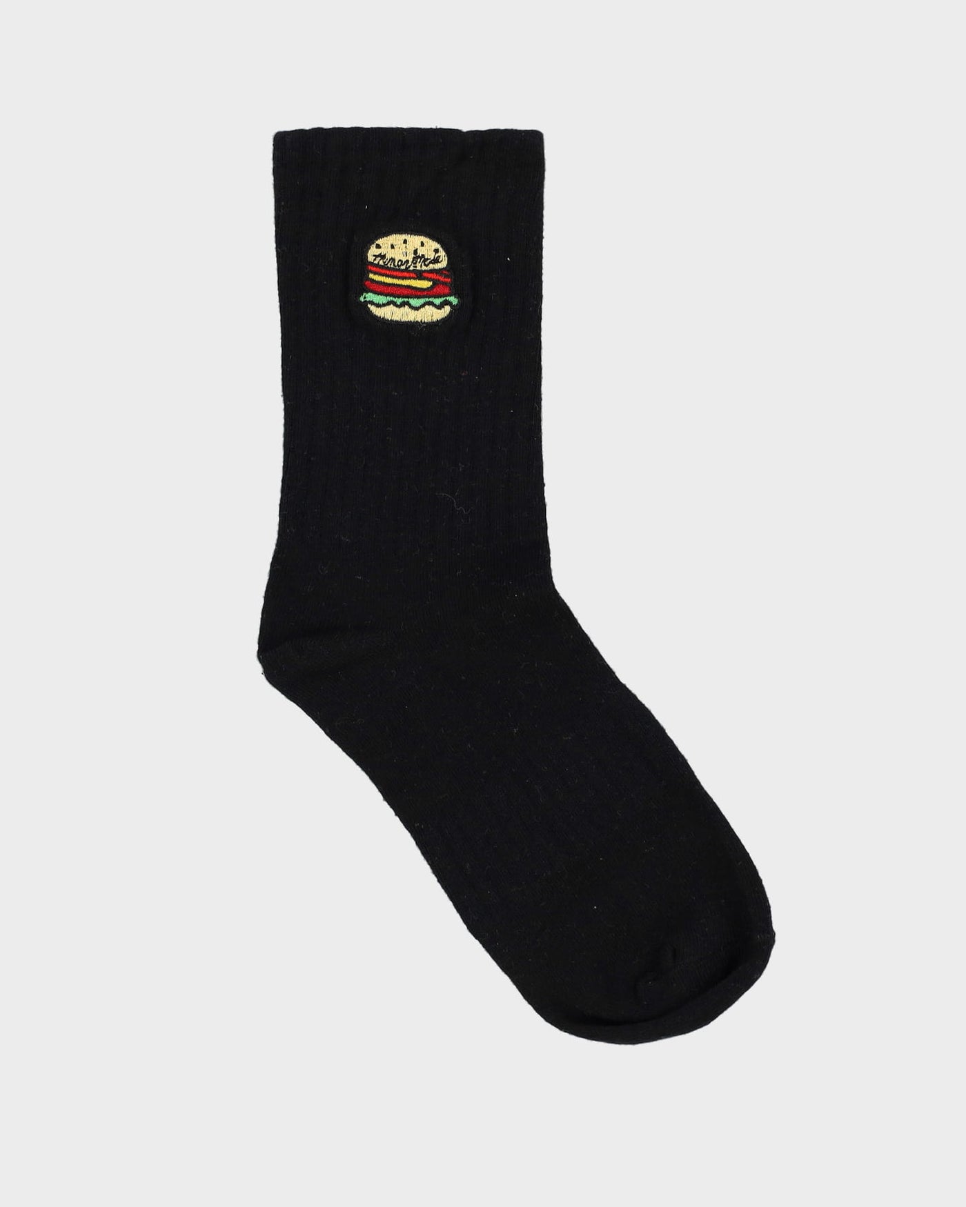 Burger Embroidered Black Socks
