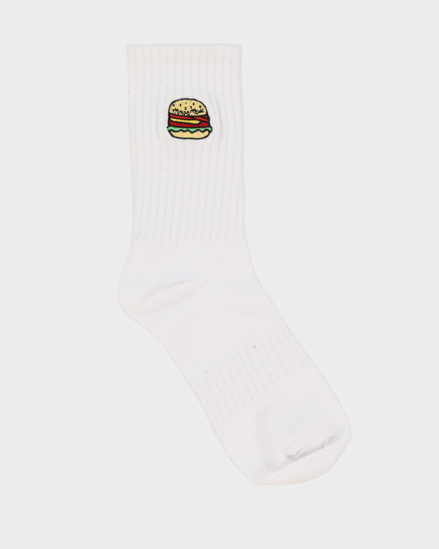 Burger Embroidered White Socks