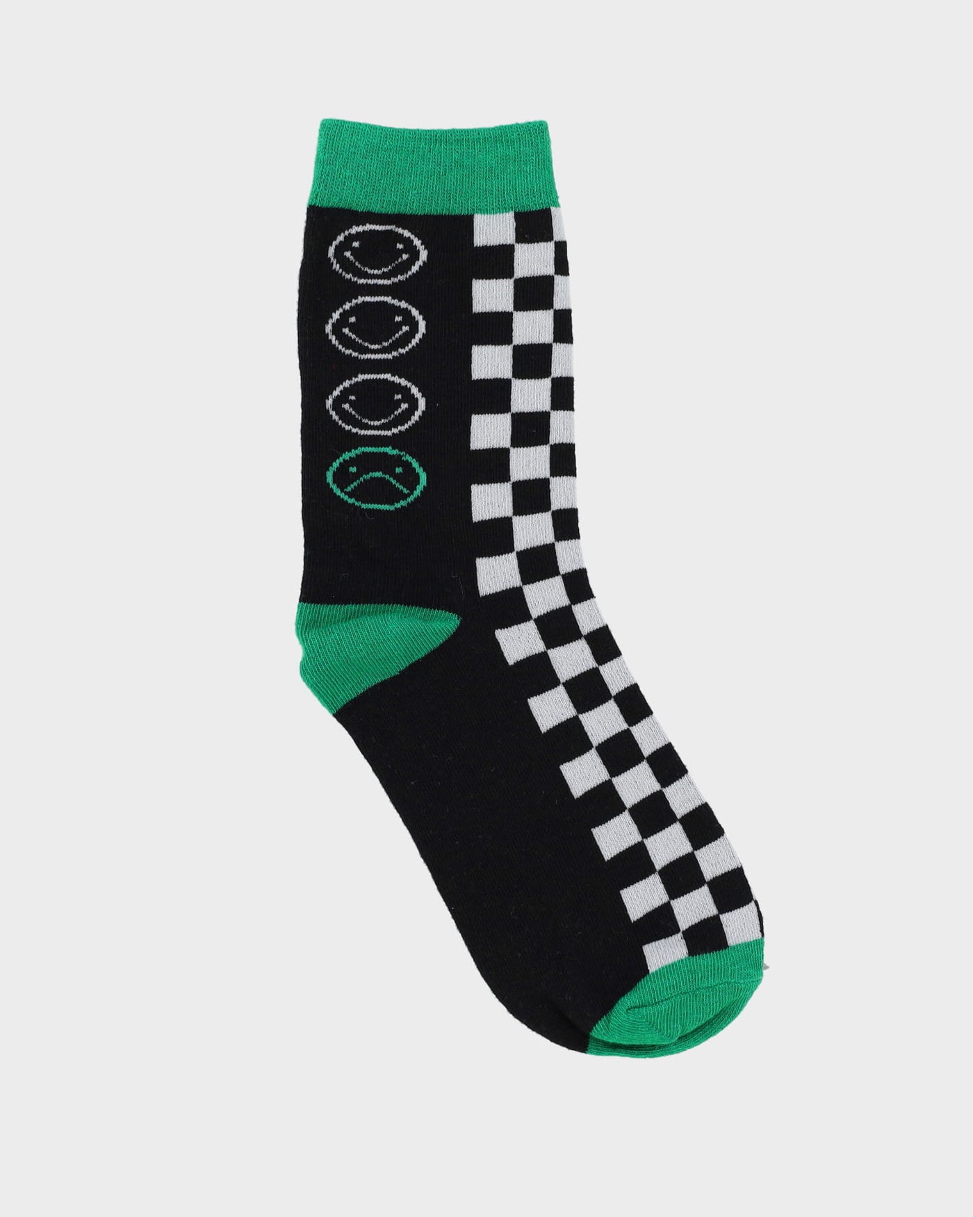 Smiley Black / Green Checkerboard Patterned Socks