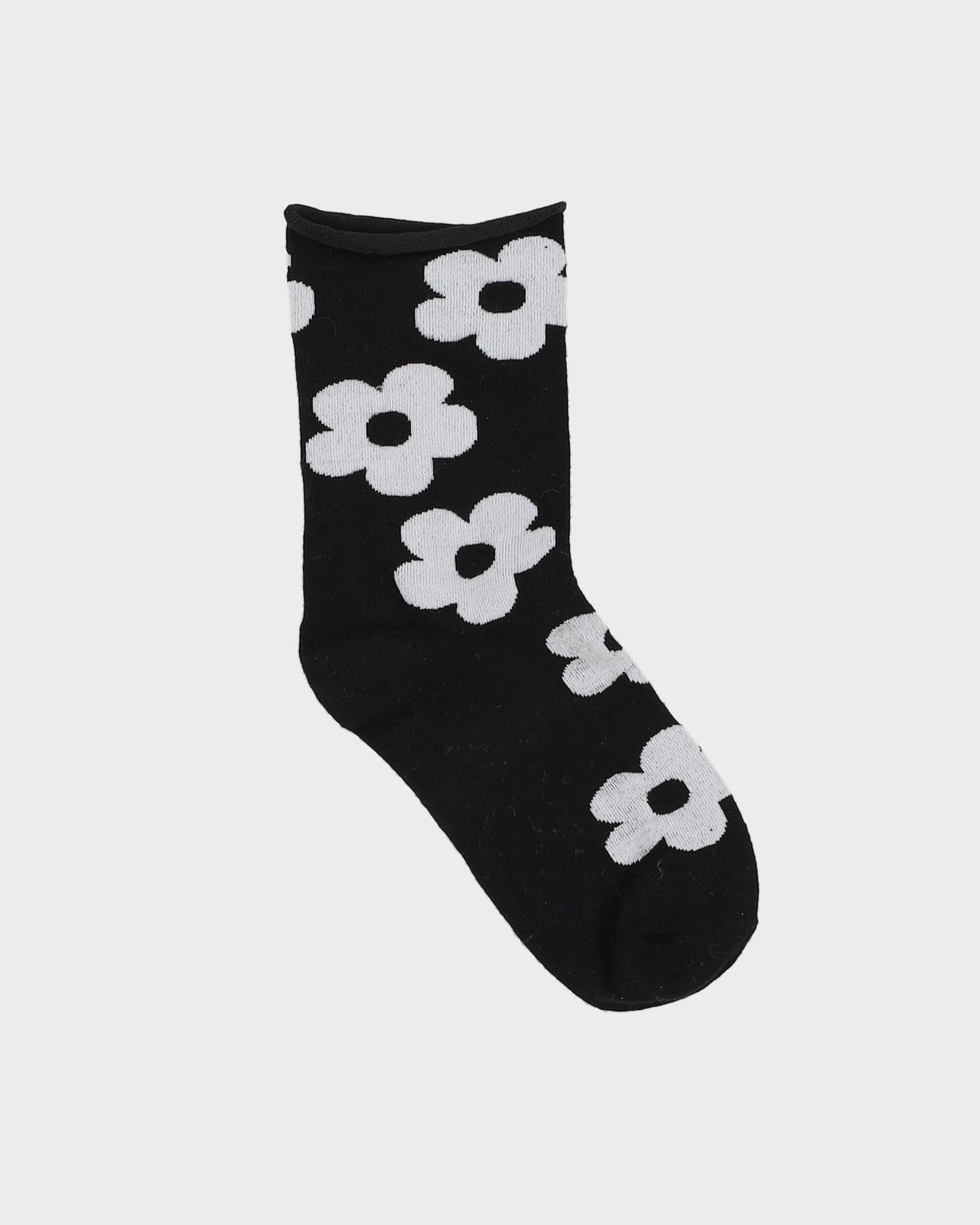 Black / Off-White Floral Patterned Socks