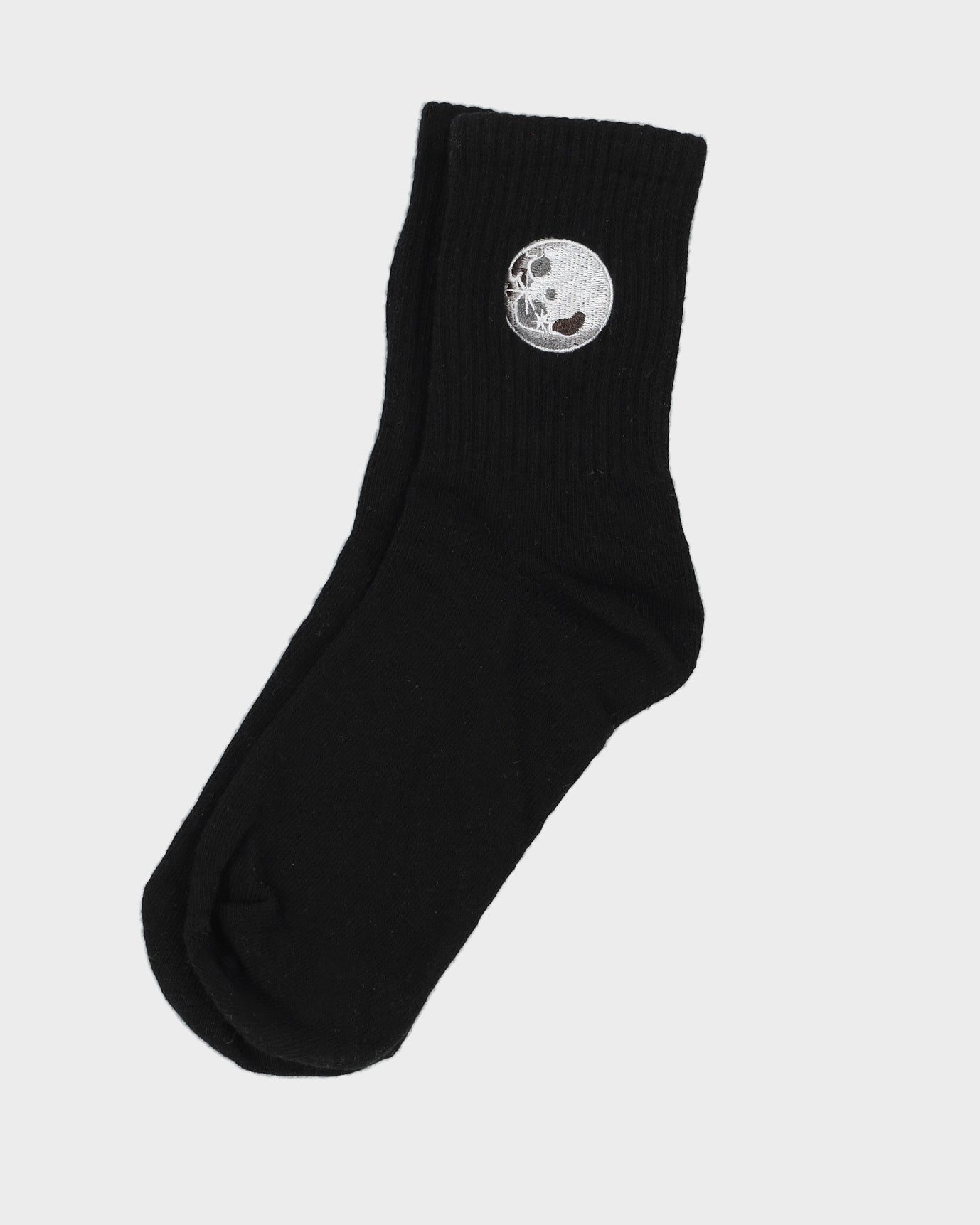 Moon Embroidered Black Socks One Size Rokit