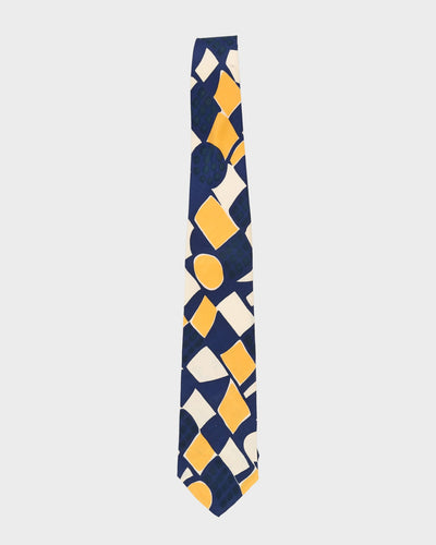80s Yves Saint Laurent White / Blue / Yellow Patterned Tie