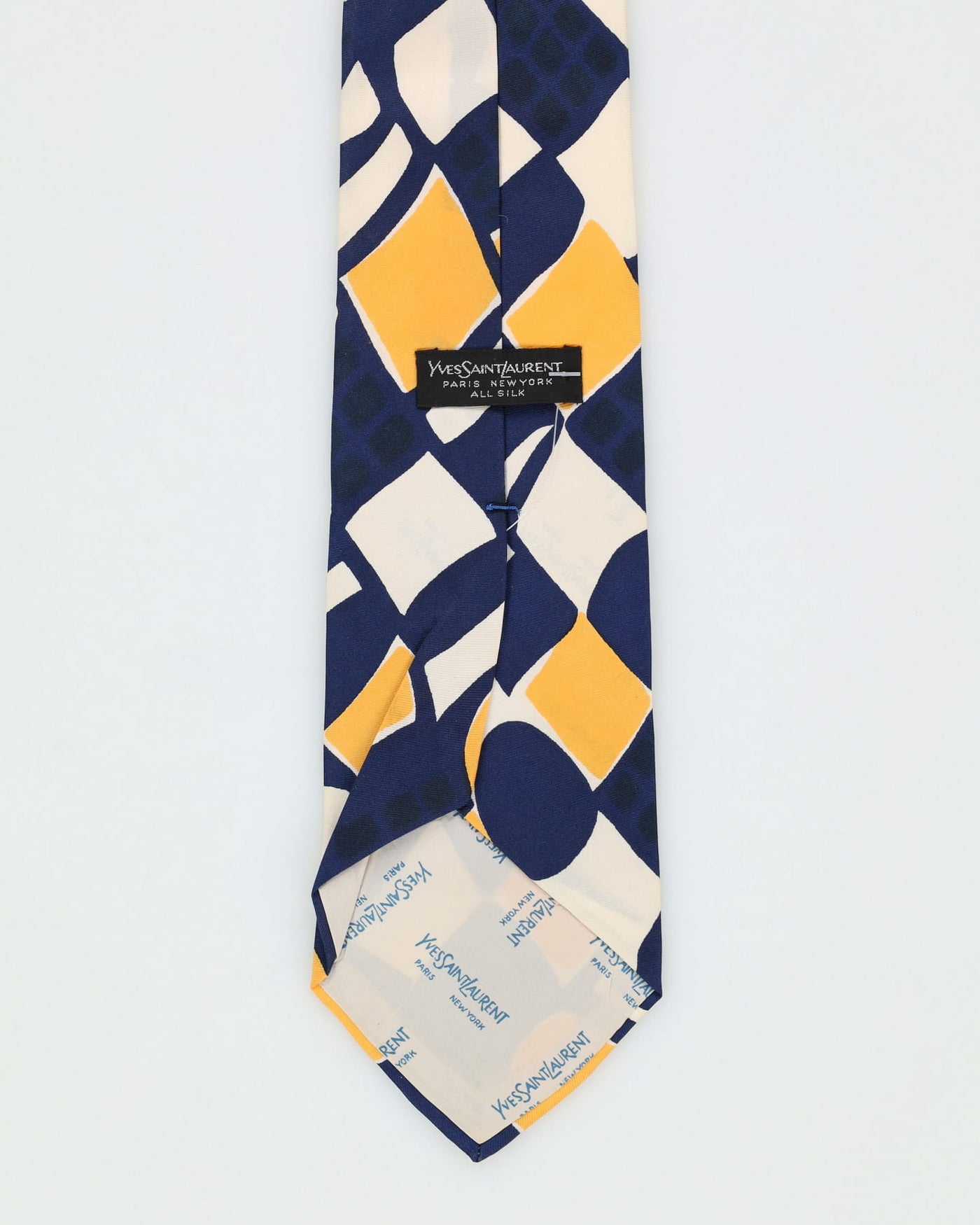 80s Yves Saint Laurent White / Blue / Yellow Patterned Tie