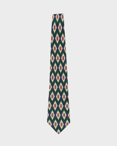 00s Christian Dior Green / Navy Patterned Tie