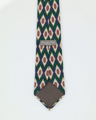 00s Christian Dior Green / Navy Patterned Tie