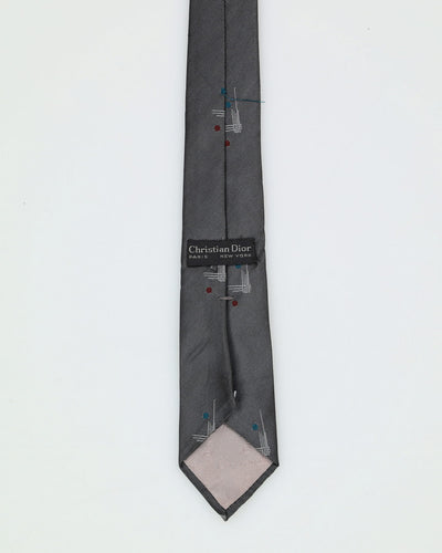 00s Christian Dior Grey / Silver Patterned Tie