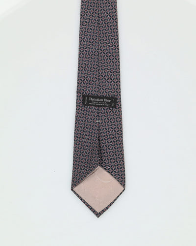 Silk 90s Christian Dior Navy / Red Patterned Tie