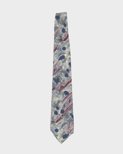 90s Christian Dior Silk Blue / Dark Grey / Green Patterned Tie