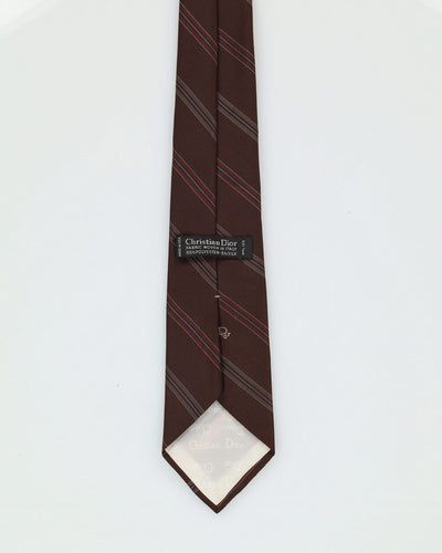90s Christian Dior Brown Stripe Patterned Tie