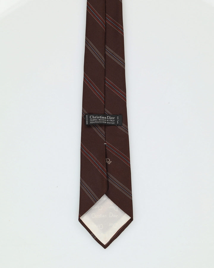 90s Christian Dior Brown Stripe Patterned Tie