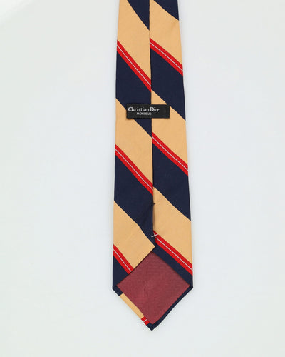 90s Christian Dior Yellow / Navy Patterned Tie