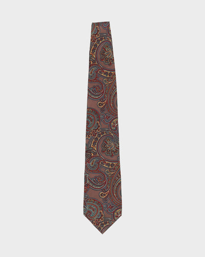 90s Christian Dior Dark Brown Paisley Patterned Tie
