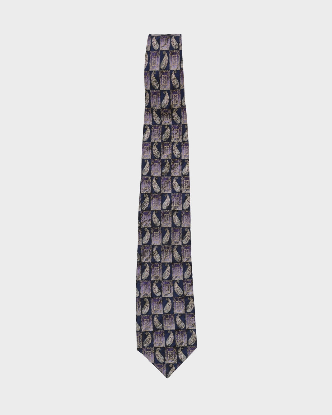 90s Christian Dior Silk Purple / Navy Paisley Patterned Tie