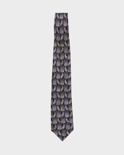 90s Christian Dior Silk Purple / Navy Paisley Patterned Tie