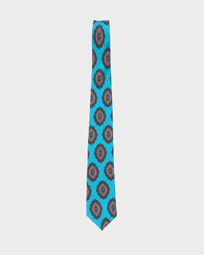 90s Christian Dior Blue / Teal Patterned Tie