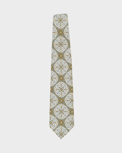 90s Christian Dior White / Green / Gold Patterned Tie