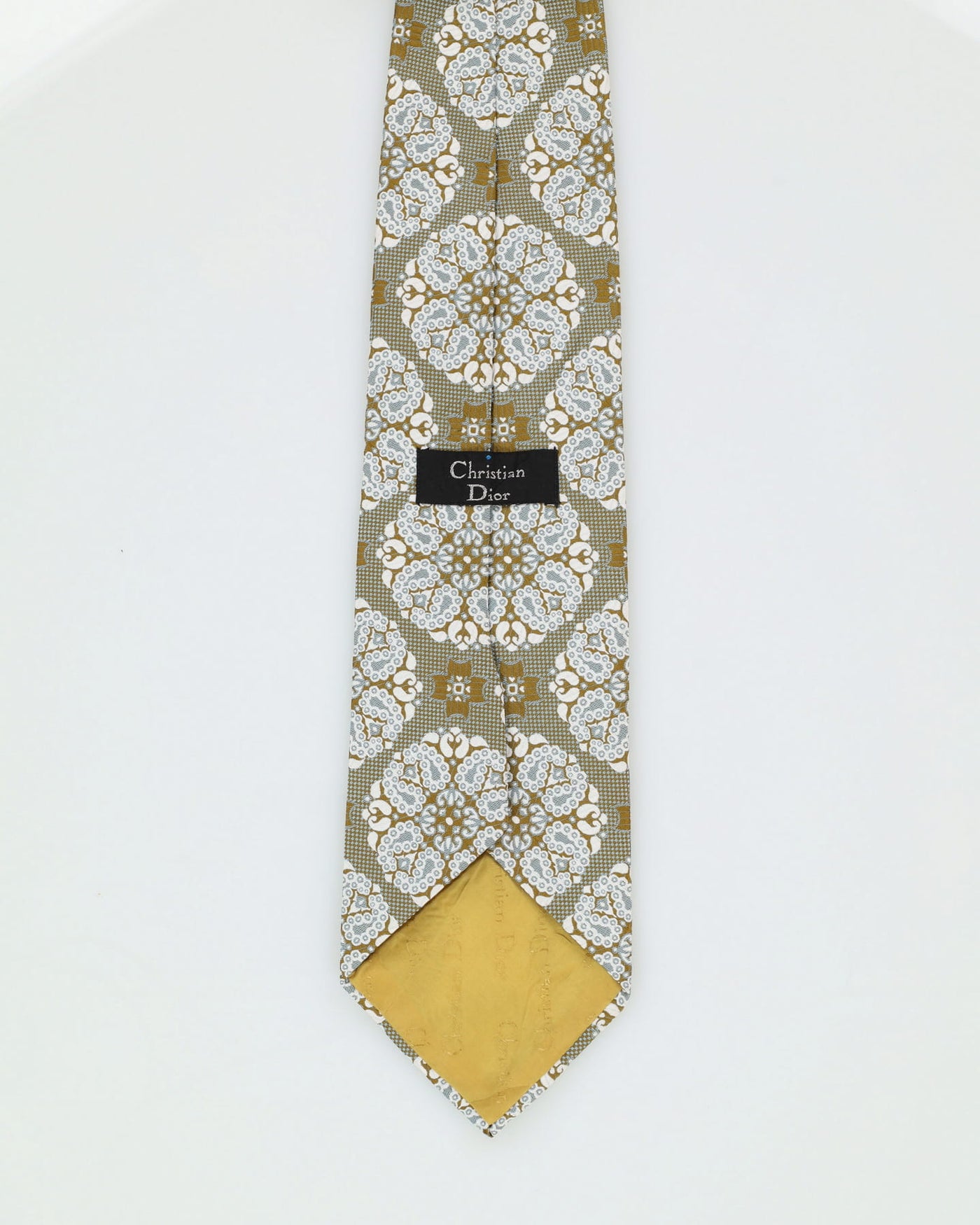 90s Christian Dior White / Green / Gold Patterned Tie