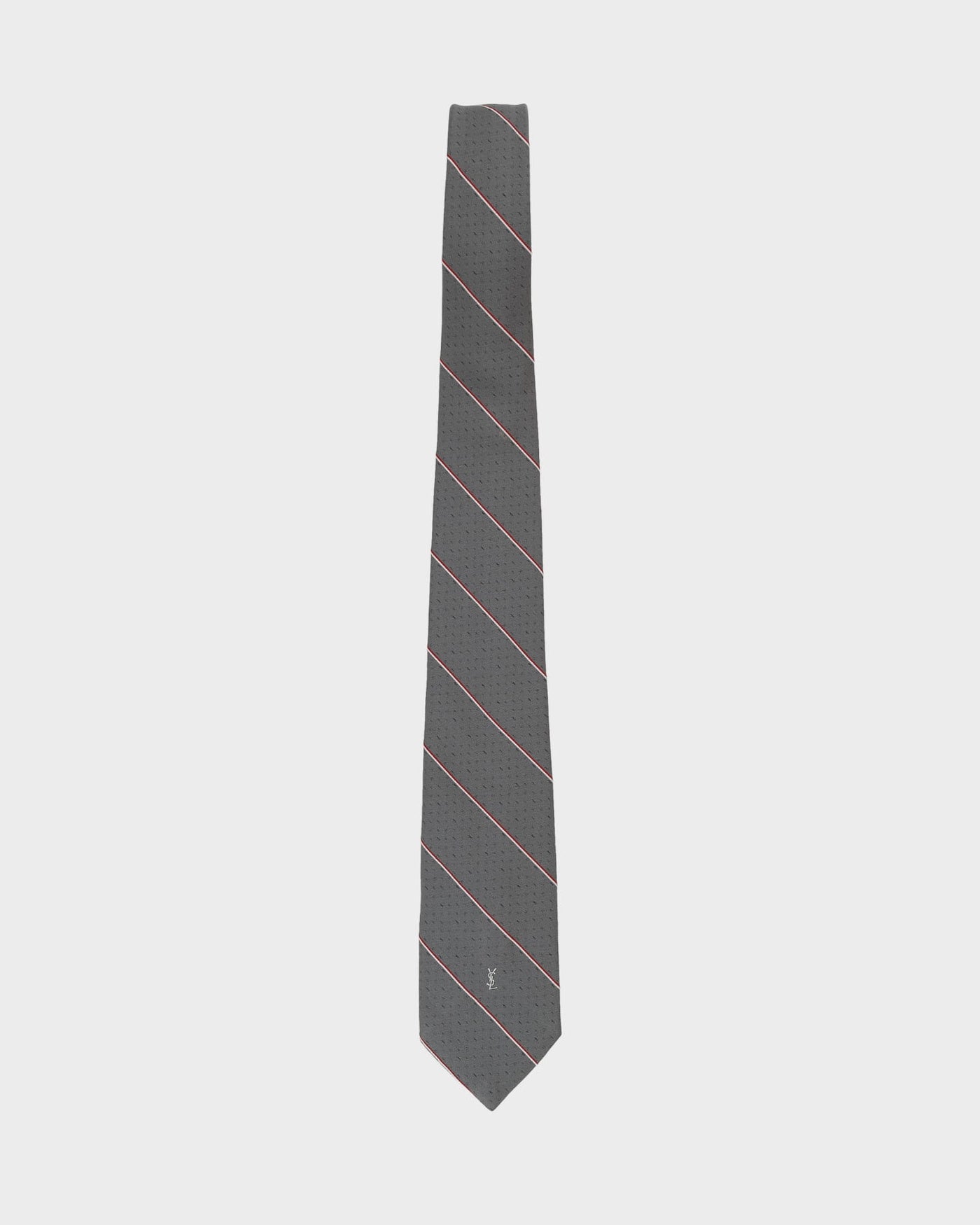 80s Yves Saint Laurent Grey Stripe Patterned Tie