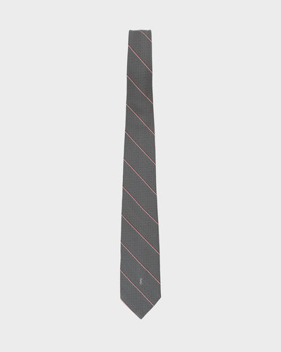 80s Yves Saint Laurent Grey Stripe Patterned Tie