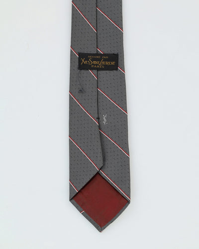 80s Yves Saint Laurent Grey Stripe Patterned Tie