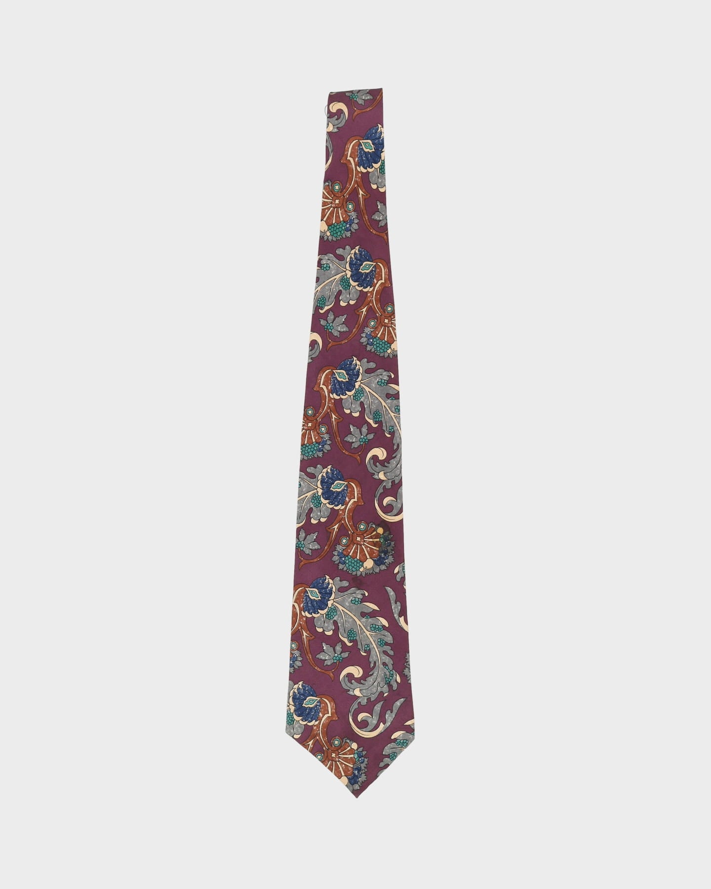 90s Silk Yves Saint Laurent Purple Floral Patterned Tie