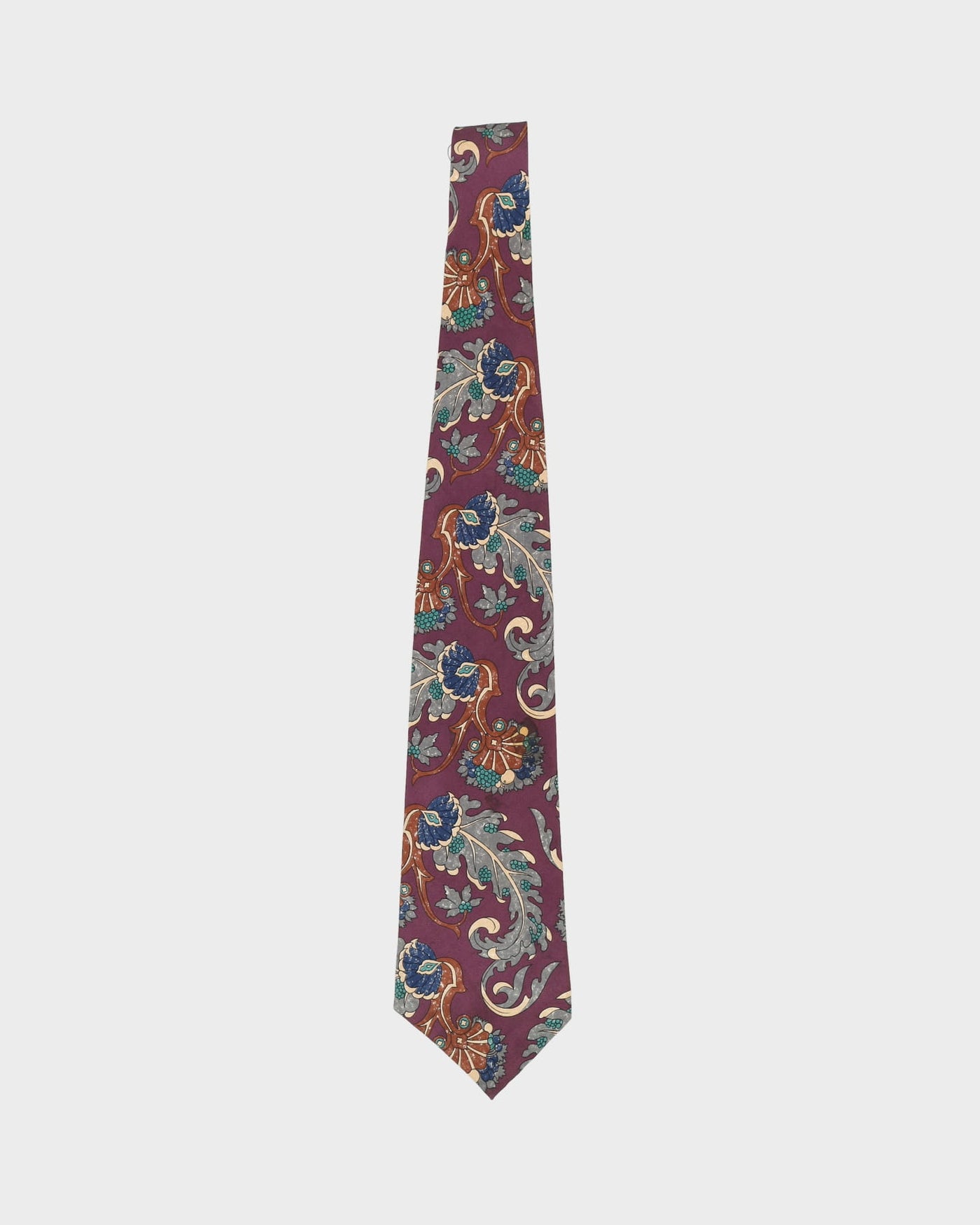 90s Silk Yves Saint Laurent Purple Floral Patterned Tie