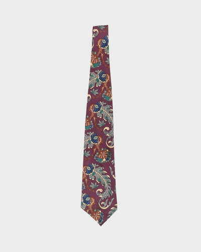 90s Silk Yves Saint Laurent Purple Floral Patterned Tie