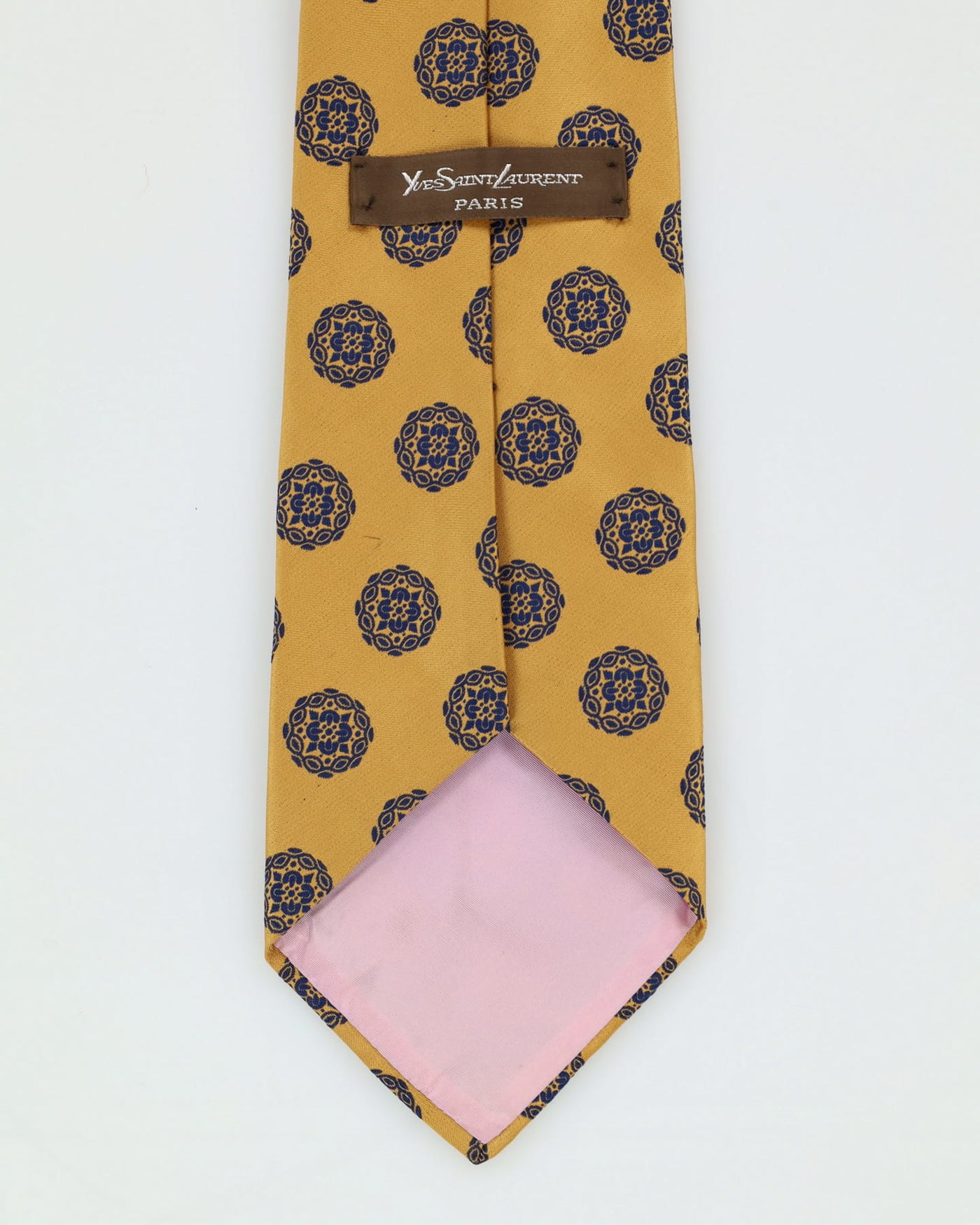 00s Yves Saint Laurent Yellow / Navy Patterned Tie