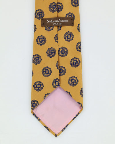 00s Yves Saint Laurent Yellow / Navy Patterned Tie