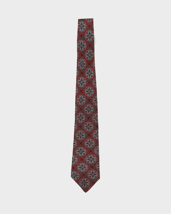 90s Silk Yves Saint Laurent Red Psychedelic Patterned Tie