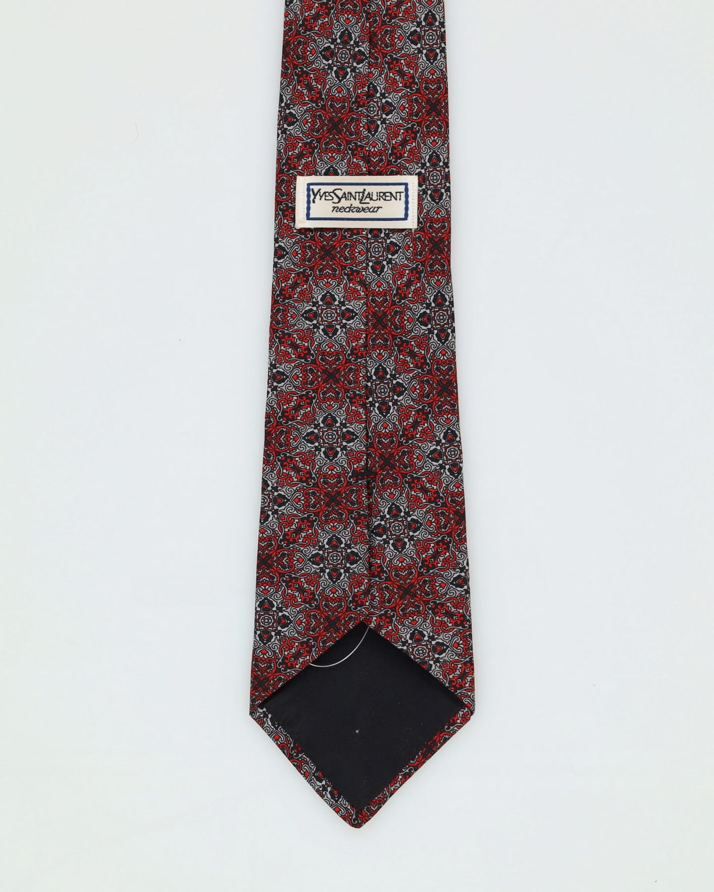 90s Silk Yves Saint Laurent Red Psychedelic Patterned Tie