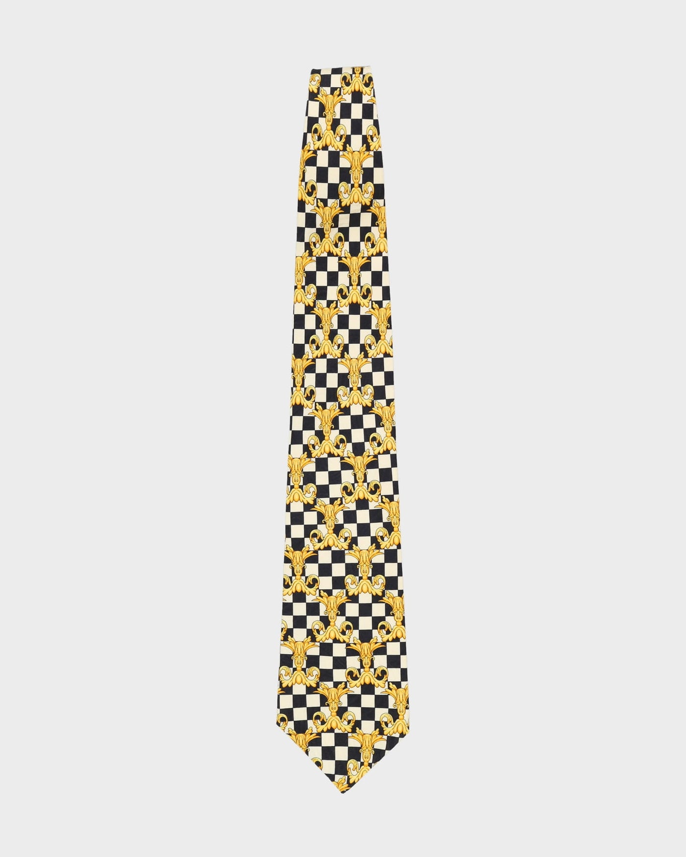 90s Gianni Versace Black / White / Yellow Patterned Tie