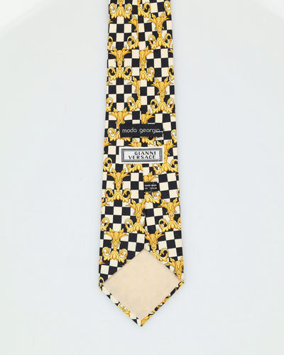 90s Gianni Versace Black / White / Yellow Patterned Tie